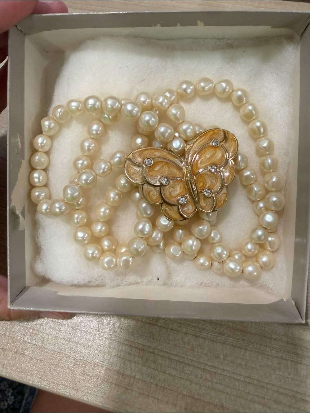 Vintage Avon Cultured Pearl Necklace with Gold Butterfly Clasp